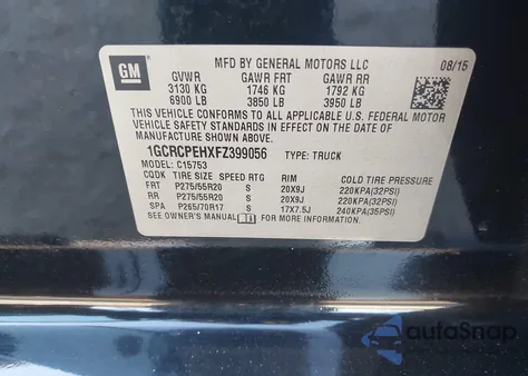 2015 Chevrolet Silverado 1500 Wt z USA, uszkodzony, nr VIN 1GCRCPEHXFZ399056